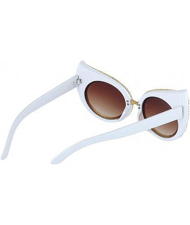 Round Sparkling Crystal Cat Eye Sunglasses UV Protection Rhinestone Sunglasses - Gold-c - CX1939H5TNG $32.00