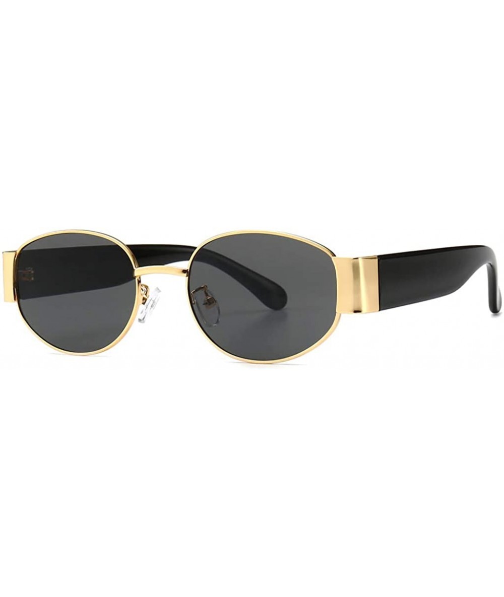 Oval Womans Oval Sunglasses Men Steampunk Ladies Retro Eyewear Metal Frame Summer - Gold With Black - CX18SXS08ST $20.36