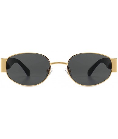 Oval Womans Oval Sunglasses Men Steampunk Ladies Retro Eyewear Metal Frame Summer - Gold With Black - CX18SXS08ST $20.36