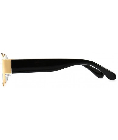 Oval Womans Oval Sunglasses Men Steampunk Ladies Retro Eyewear Metal Frame Summer - Gold With Black - CX18SXS08ST $20.36