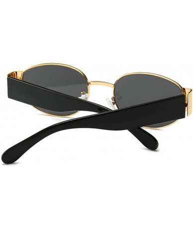 Oval Womans Oval Sunglasses Men Steampunk Ladies Retro Eyewear Metal Frame Summer - Gold With Black - CX18SXS08ST $20.36