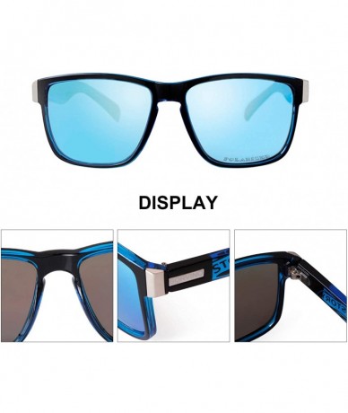 Square TR90 Vintage Polarized Sunglasses for Men Square Driving Sports Sun Glasses - Blue Frame/Mirrored Blue Lens - CH193IOW...