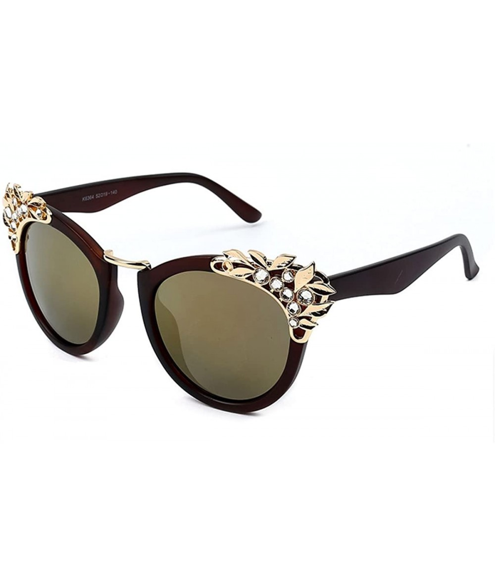 Square Inlaid Crystal Cat Eye Personalized Sunglasses for Womens - Black Frame/Gold Mirror - CI12EN0TITD $41.61