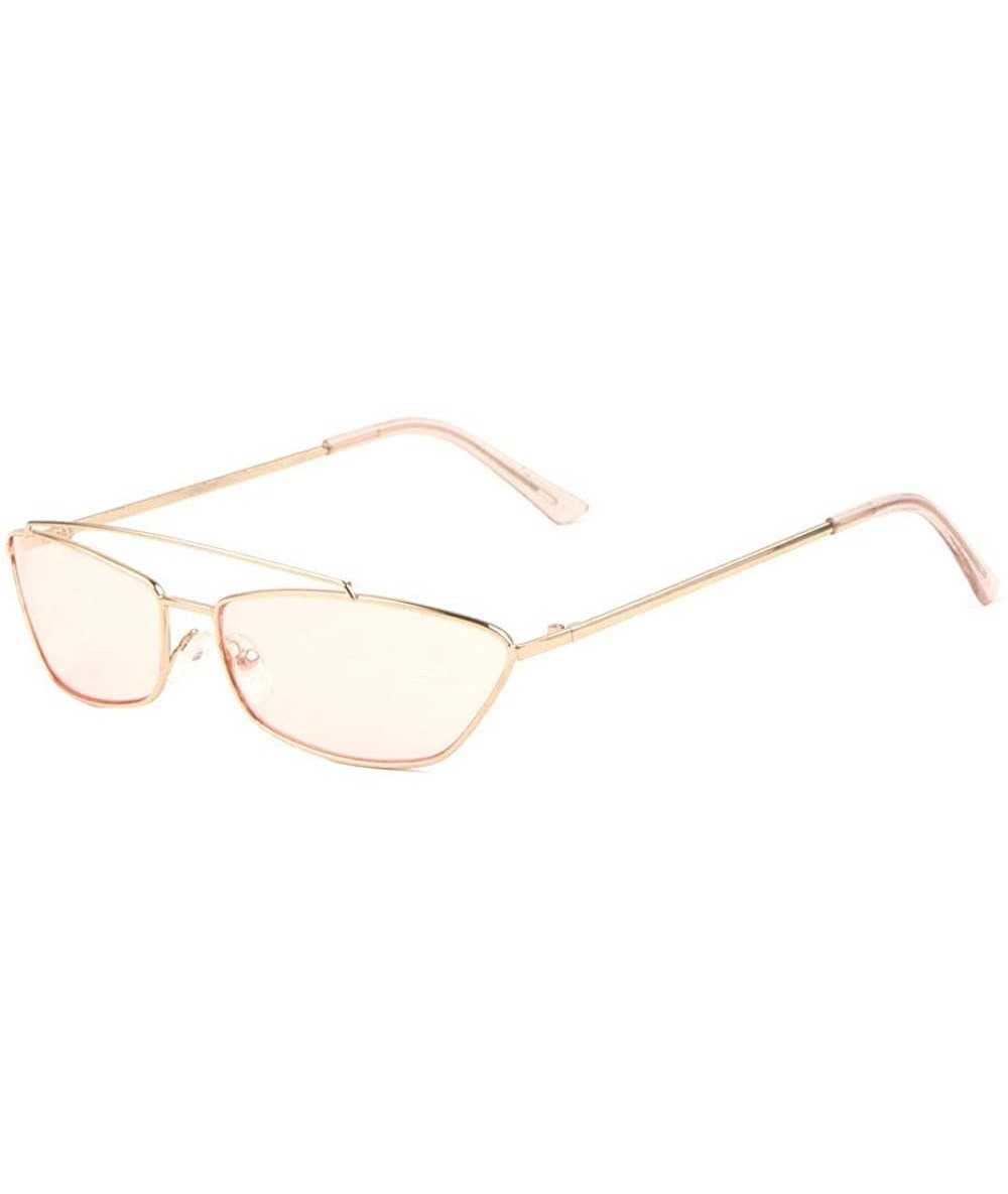 Aviator Slim Geometric Sleek Metal Wire Frame Aviator Sunglasses - Rose Gold & Pink Frame - CT18W694NI3 $17.69