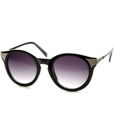 Cat Eye Womens Fashion P3 Circle Round Cat Eye Sunglasses (Black-Silver) - CN11J49XLU1 $19.65