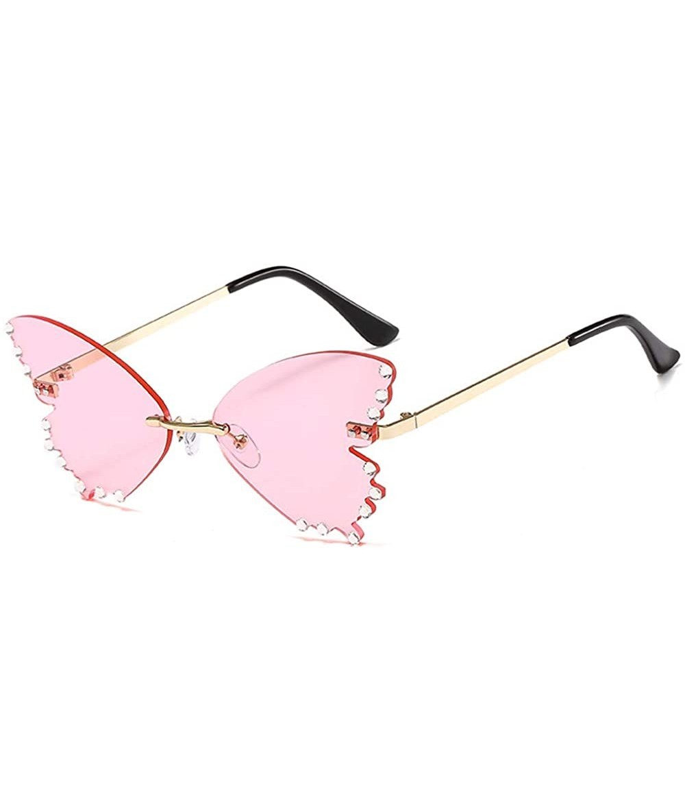 Butterfly Butterfly Sunglasses Women Trendy Oversized Rimless with Rhinestones Eyewear UV Protection - C6 Gold Pink - CZ190HD...