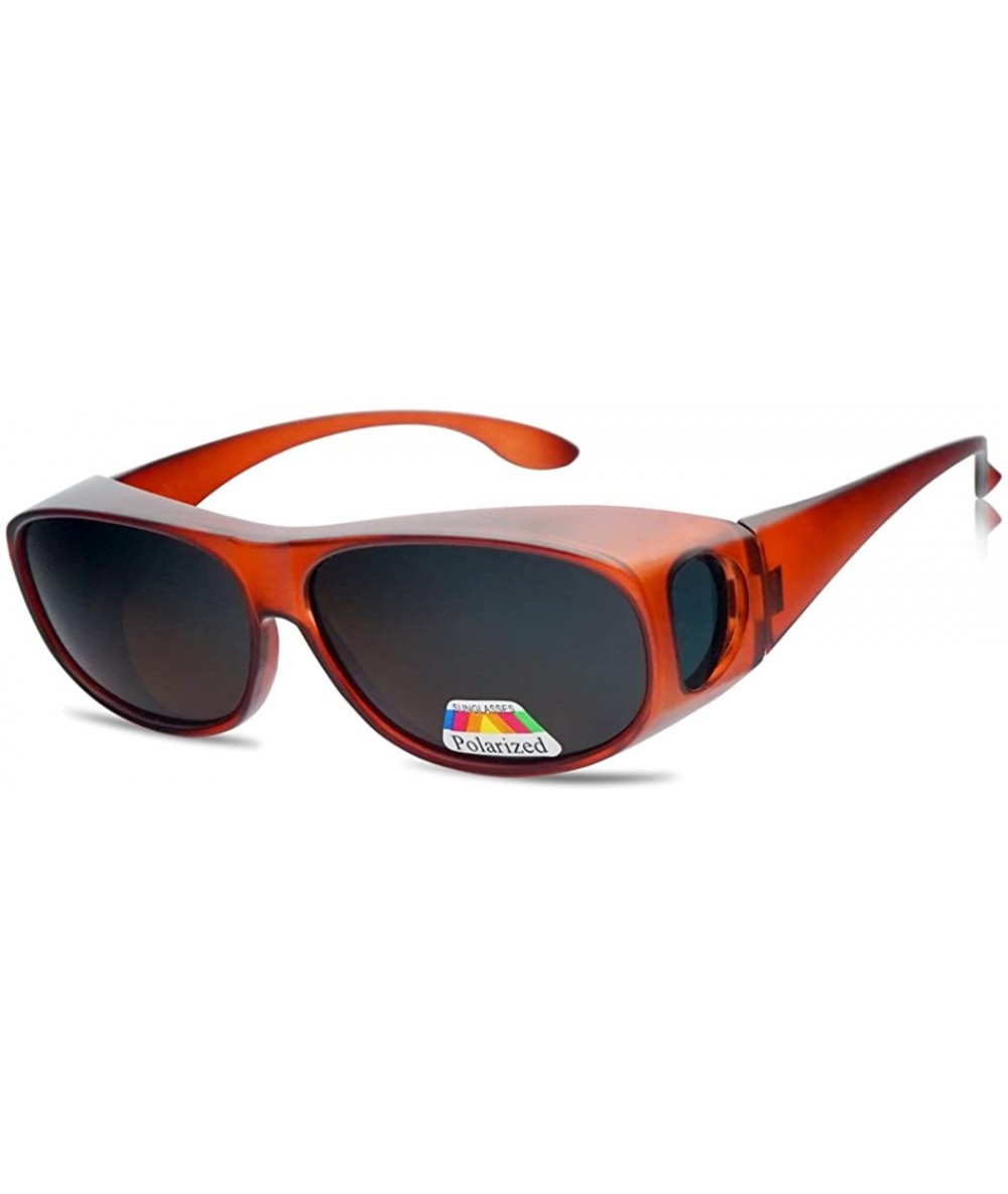 Wrap Fit Over Wrap Sunglasses w/ Super Dark Polarized Lens - Size Medium Wear Over - Brown - CI11Y9WIUCR $19.45