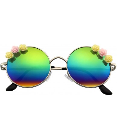 Round Flower Sunglasses Hippie Boho Festival Circle Round Sunglasses - Rainbow - C618SO42Y0U $19.57