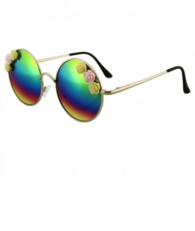 Round Flower Sunglasses Hippie Boho Festival Circle Round Sunglasses - Rainbow - C618SO42Y0U $19.57