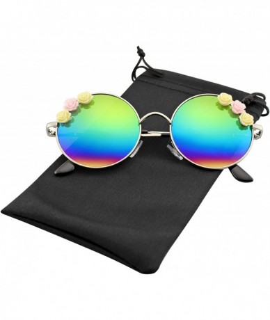 Round Flower Sunglasses Hippie Boho Festival Circle Round Sunglasses - Rainbow - C618SO42Y0U $19.57