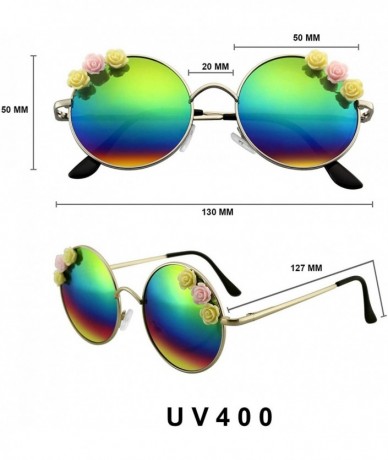 Round Flower Sunglasses Hippie Boho Festival Circle Round Sunglasses - Rainbow - C618SO42Y0U $19.57