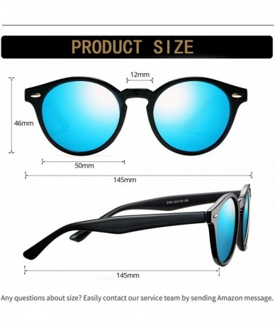 Round Vintage Round Polarized Sunglasses for Women Men Horn Rimmed Circle Mirrored Lens Sun Glasses(Black/Blue Mirror) - CF18...