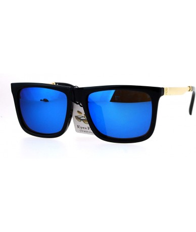 Square Square Rectangular Sunglasses Unisex Fashion Black Gold Frame UV 400 - Black (Blue Mirror) - CL186SWNNNI $19.74