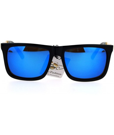 Square Square Rectangular Sunglasses Unisex Fashion Black Gold Frame UV 400 - Black (Blue Mirror) - CL186SWNNNI $19.74