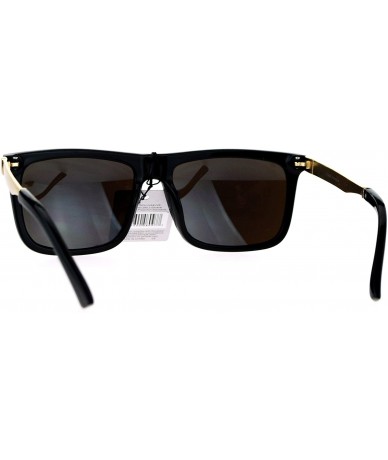 Square Square Rectangular Sunglasses Unisex Fashion Black Gold Frame UV 400 - Black (Blue Mirror) - CL186SWNNNI $19.74