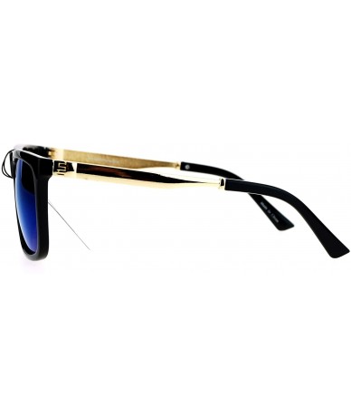 Square Square Rectangular Sunglasses Unisex Fashion Black Gold Frame UV 400 - Black (Blue Mirror) - CL186SWNNNI $19.74