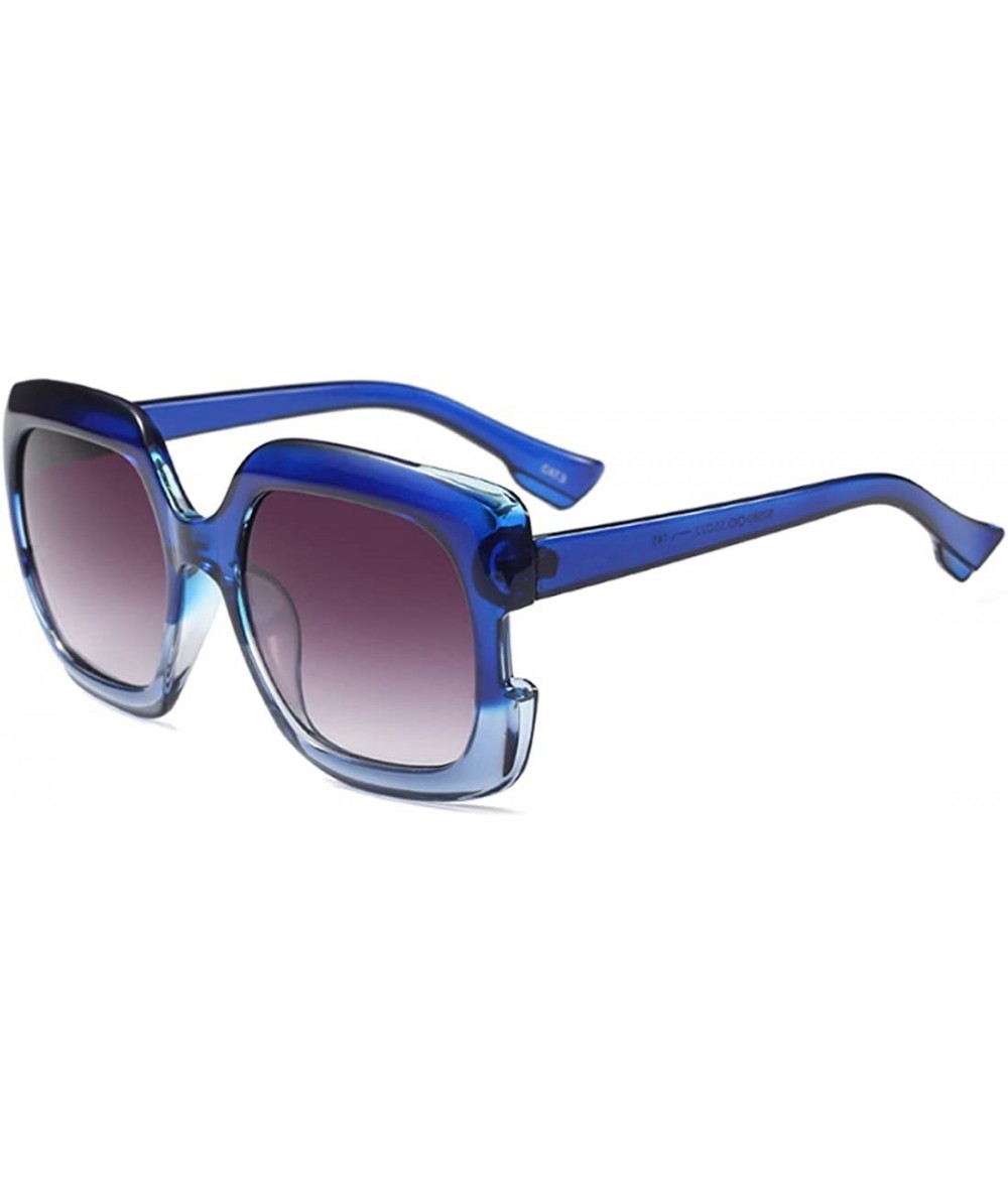 Oval Sunglasses Oversized Rectangular Frame Women's Fashion Sun Resin frame - Blue - CI18DUKIC4L $20.44