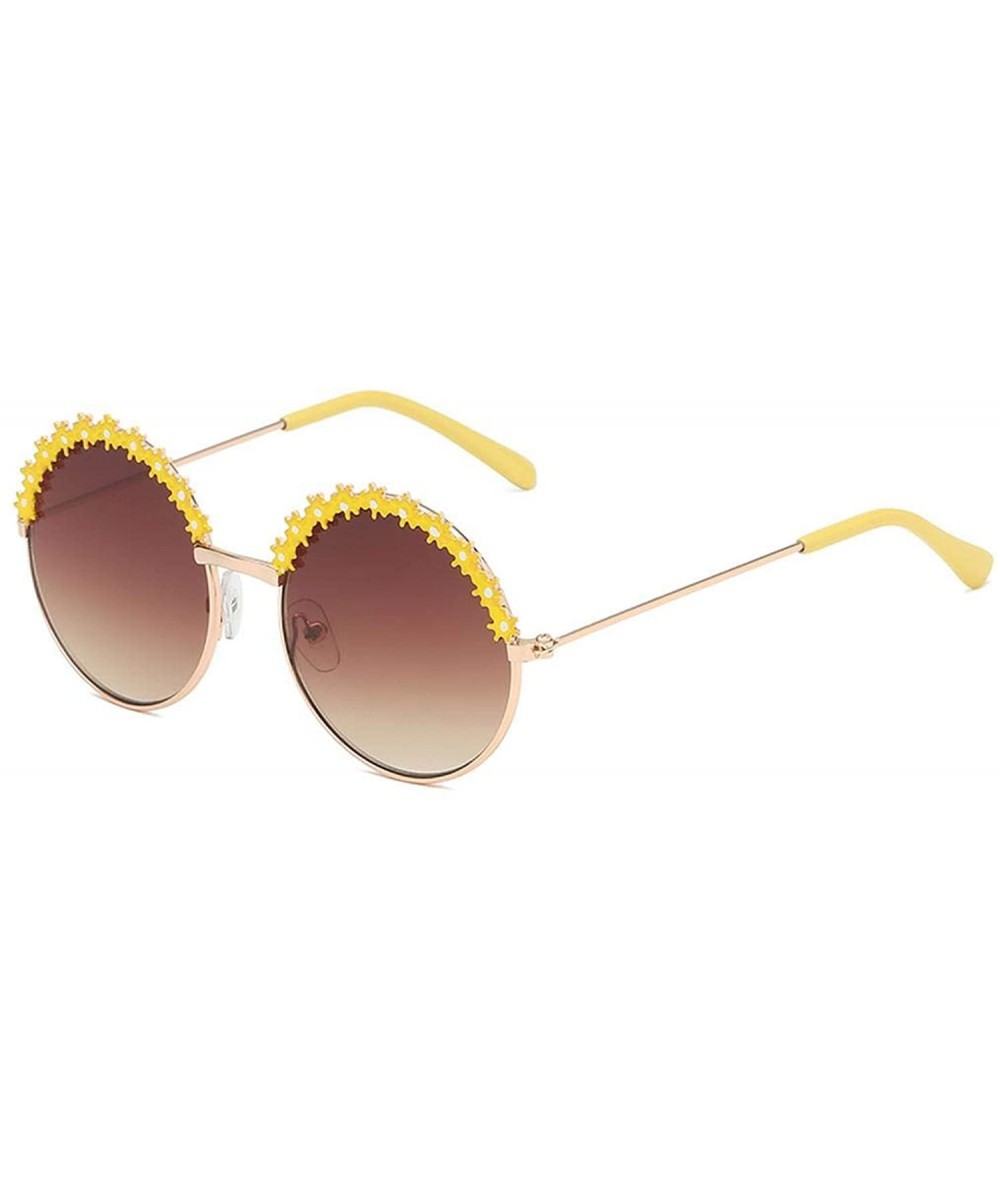 Round 2019 Festival Metal Frame Kids Sunglasses Flower Round Sun Glasses Girls Boys Baby Brand Children Oculos - Yellow - C91...