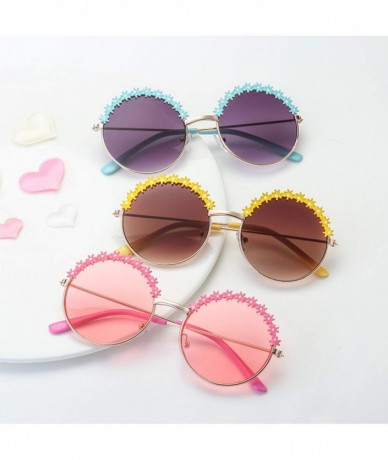 Round 2019 Festival Metal Frame Kids Sunglasses Flower Round Sun Glasses Girls Boys Baby Brand Children Oculos - Yellow - C91...