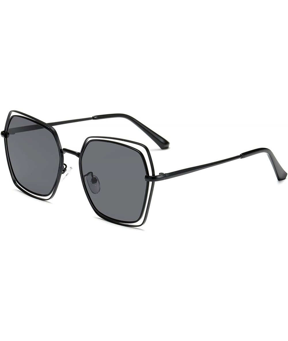 Square Retro Aviator Sunglasses For Men Women Vintage Square Sunglasses - Black - C818XRXQX3I $19.77