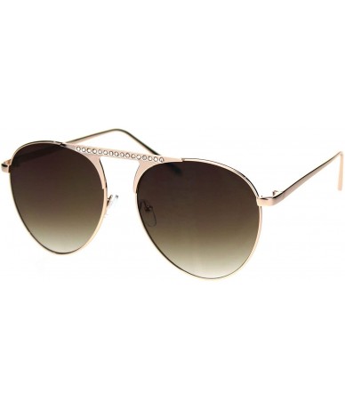 Aviator Womens Aviator Sunglasses Rhinestone Top Bridge Metal Frame UV 400 - Gold (Brown) - CN18TYSLE7D $21.77