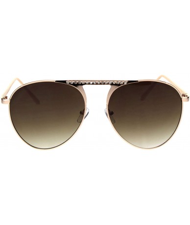 Aviator Womens Aviator Sunglasses Rhinestone Top Bridge Metal Frame UV 400 - Gold (Brown) - CN18TYSLE7D $21.77