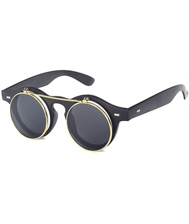 Oval Unisex Metal Retro Steampunk Style Circle Sunglasses Round Lens Flip up Men Women - Black-matte - CX18C4USYW9 $18.73