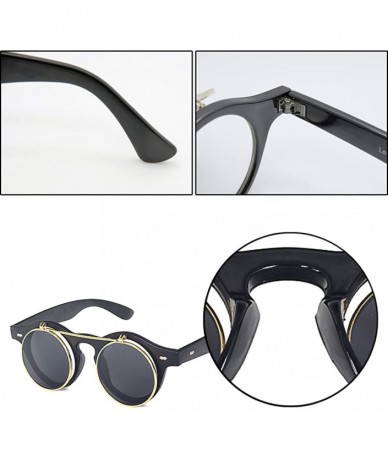 Oval Unisex Metal Retro Steampunk Style Circle Sunglasses Round Lens Flip up Men Women - Black-matte - CX18C4USYW9 $18.73