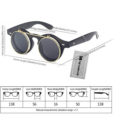 Oval Unisex Metal Retro Steampunk Style Circle Sunglasses Round Lens Flip up Men Women - Black-matte - CX18C4USYW9 $18.73