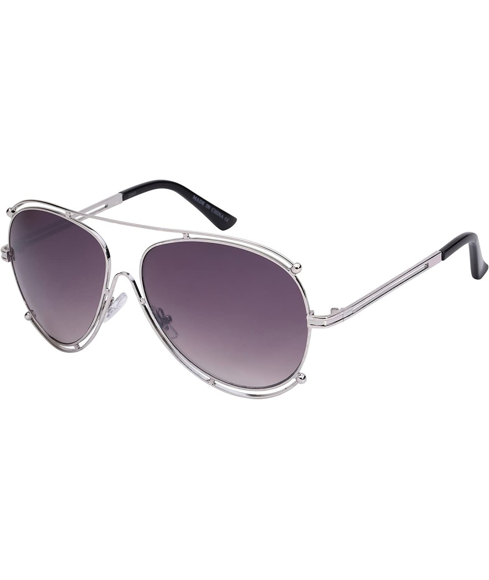 Aviator Double Floating Border Aviators w/Color Mirror Lens 23047-REV - Silver - CA12FN9HD09 $18.99