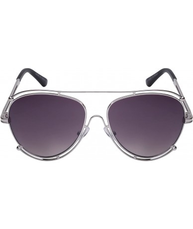 Aviator Double Floating Border Aviators w/Color Mirror Lens 23047-REV - Silver - CA12FN9HD09 $18.99