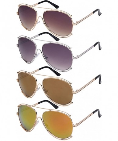 Aviator Double Floating Border Aviators w/Color Mirror Lens 23047-REV - Silver - CA12FN9HD09 $18.99