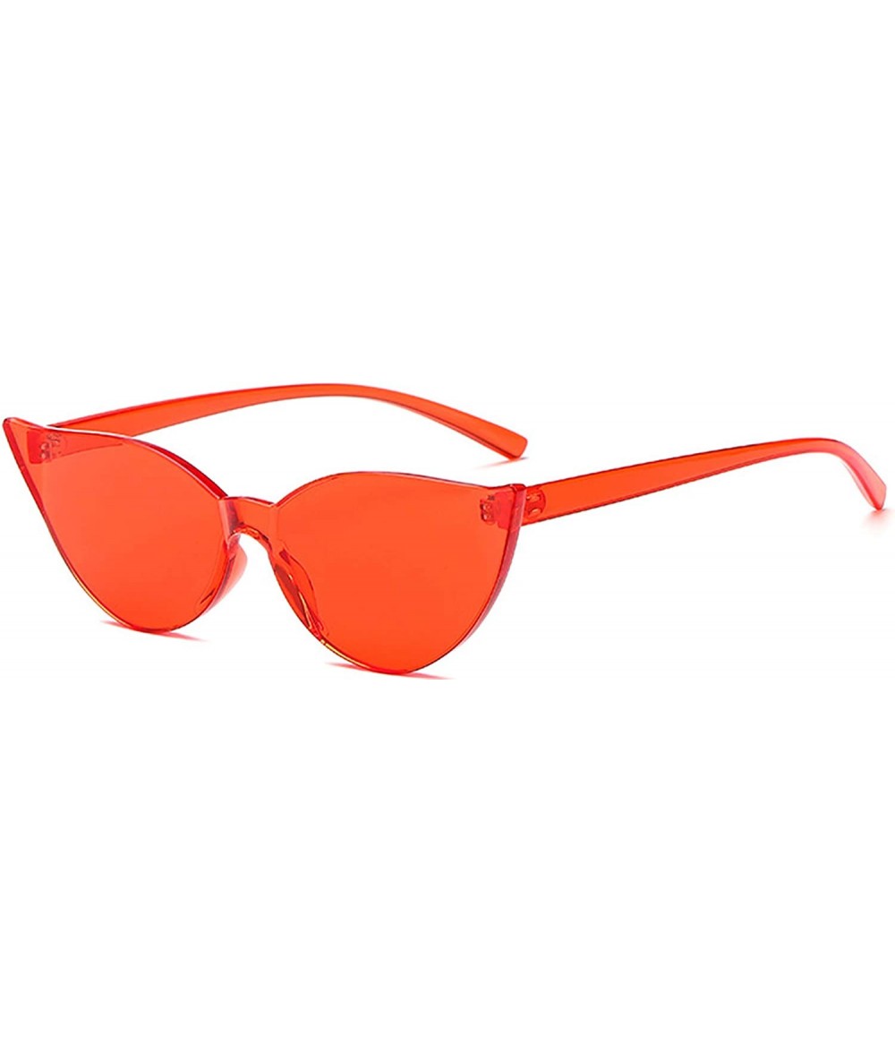 Rimless Fashion One Piece Rimless Clear Lens Color Candy Cat Eye Sunglasses - Red - CS18ILE87LW $17.94