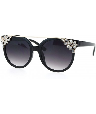 Round Diva Fashion Sunglasses Rhinestone Decors Womens Bling Glam Shades UV 400 - Black (Smoke) - CI186AGRH4K $23.24