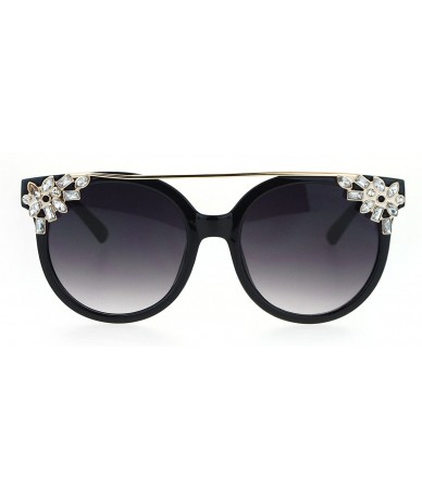 Round Diva Fashion Sunglasses Rhinestone Decors Womens Bling Glam Shades UV 400 - Black (Smoke) - CI186AGRH4K $23.24