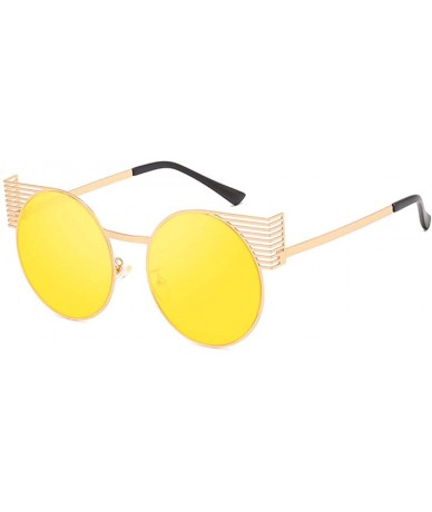 Oval Unisex Vintage Round Metal Frame Tinted Lenses Sunglasses UV400 - Gold Yellow - C318NHDH80Y $19.31
