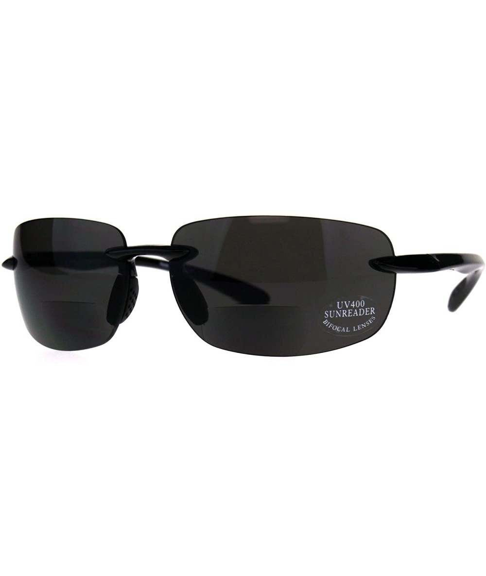 Sport Mens Rimless Warp Sport Sunglasses With Bifocal Reading Lenses - All Black - C918D8OOM20 $26.43