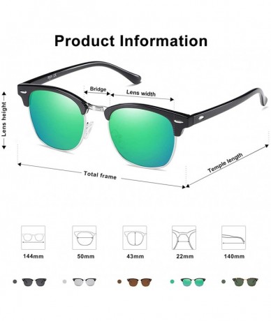 Rimless Retro Semi Rimless Polarized Sunglasses Horn Rimmed UV400 Glasses SJ5018 - C09 Black Frame/Green Mirrored Lens - CU18...