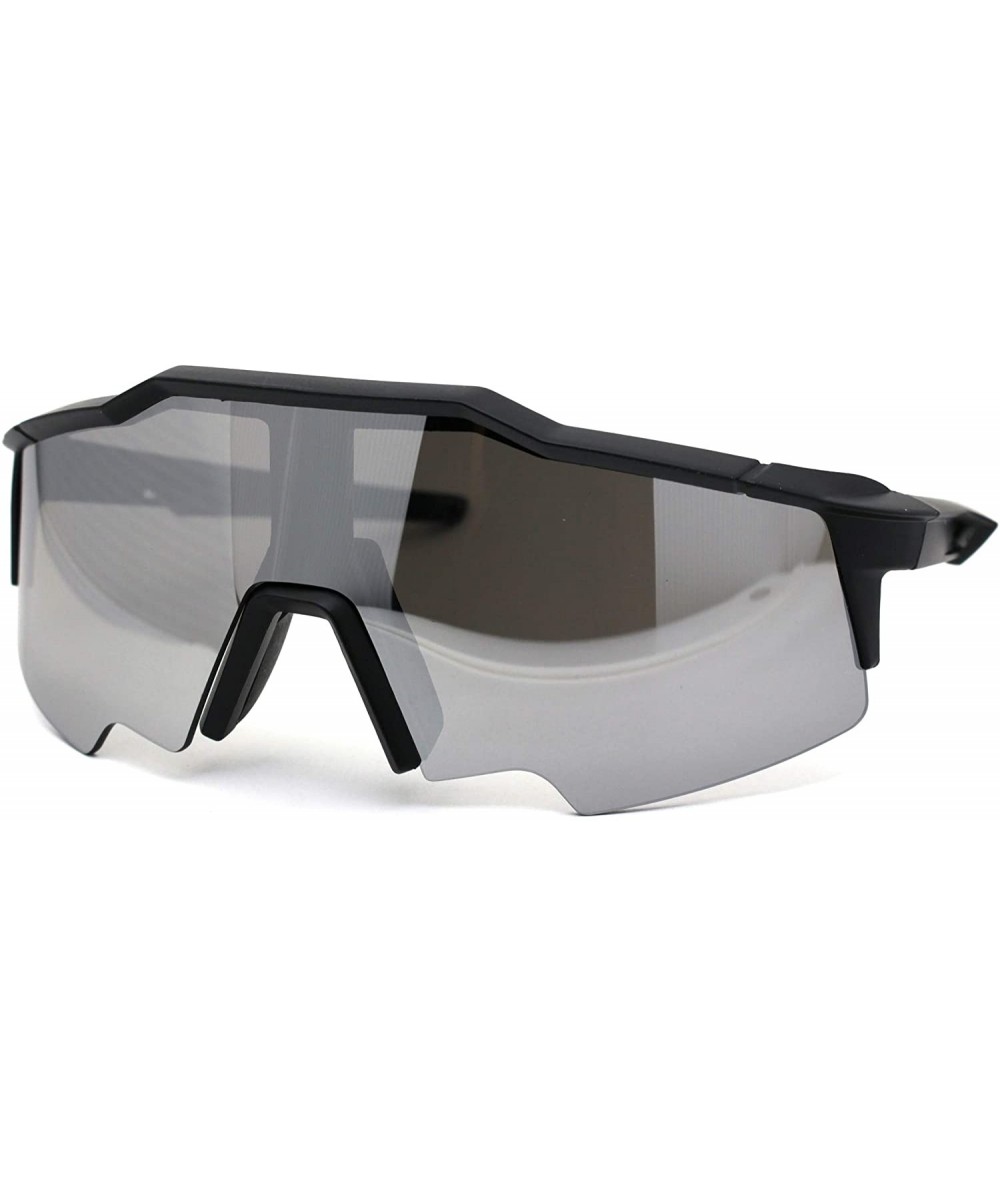 Oversized Mens XL Oversize Shield Robotic Plastic Sport Sunglasses - Matte Black Silver Mirror - CO1969AIR4I $23.56