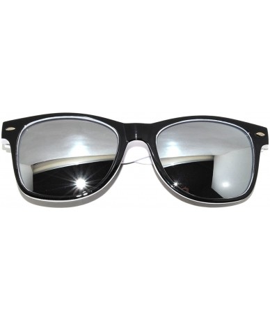 Wrap Retro Vintage Two - Tone Sunglasses Mirror and Smoke Lens Yellow - Blue - Pink OWL - White-black - C2129U7KJ1Z $17.24