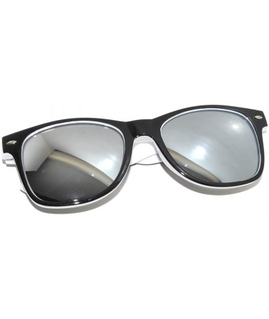 Wrap Retro Vintage Two - Tone Sunglasses Mirror and Smoke Lens Yellow - Blue - Pink OWL - White-black - C2129U7KJ1Z $17.24