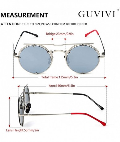 Round Retro Round Sunglasses Frame Fashion Mirrored Driving Steampunk Rivet Style UV400 - Sliver-sliver - CU196E0579I $17.18