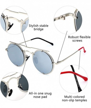 Round Retro Round Sunglasses Frame Fashion Mirrored Driving Steampunk Rivet Style UV400 - Sliver-sliver - CU196E0579I $17.18