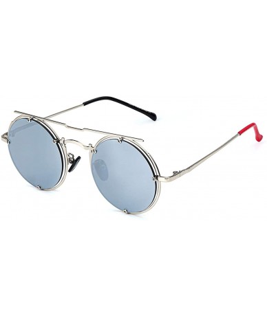 Round Retro Round Sunglasses Frame Fashion Mirrored Driving Steampunk Rivet Style UV400 - Sliver-sliver - CU196E0579I $17.18