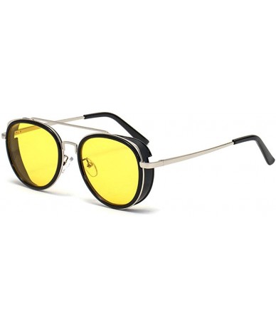 Round Retro Round Punk Sunglasses Men Women Fashion Metal Frame Mens Goggle Female Shades Glasses UV400 - Yellow - CW193Q0Q9L...