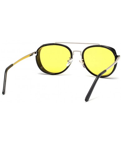 Round Retro Round Punk Sunglasses Men Women Fashion Metal Frame Mens Goggle Female Shades Glasses UV400 - Yellow - CW193Q0Q9L...