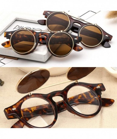 Goggle Vintage Round Steampunk Flip Up Sunglasses Classic Double Layer clear Glasses for men and women - C3 - CR18TINSXA2 $23.94