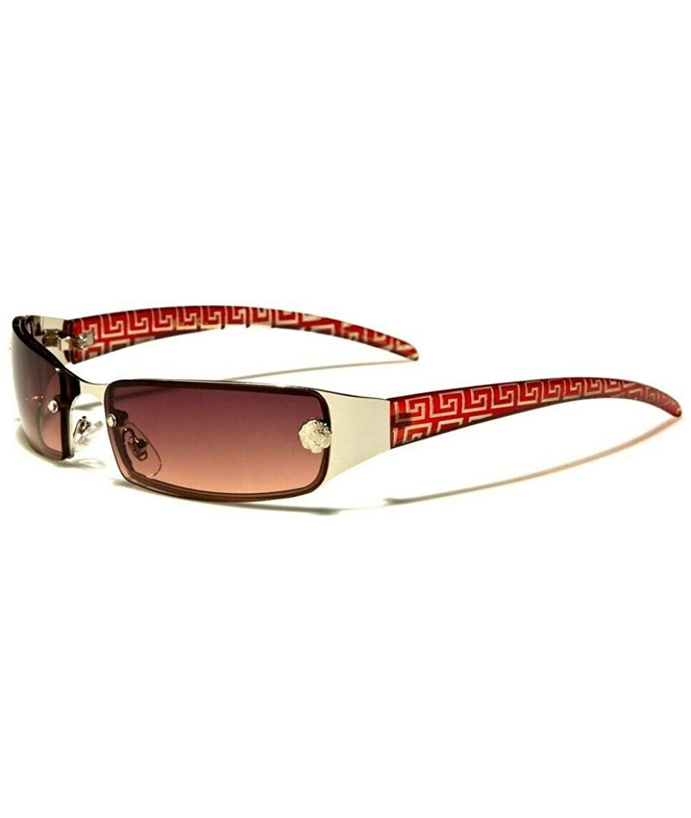 Rimless Greek Key Luxury Slim Rimless Rectangular Aviator Sunglasses - Red & Silver Frame - CE18A9C9CTW $21.48