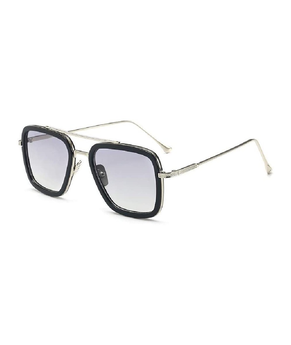 Aviator Stark Sunglasses Square Metal Frame Men Women Unisex Vintage Aviator Square Sunglasses with Case (Light Gray) - CI18A...