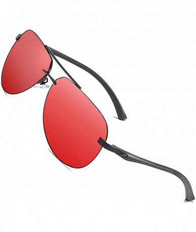 Round Polarized Lightweight Mens Sunglasses Driving Aviator Fishing Sun glasses for Men Women - Black/Red - CU18TH79WNZ $32.93